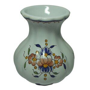 Decor Rouen Fait Main Vase small 4.25" white blue gold floral porcelain